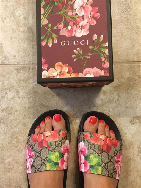 gucci slides women flowers|Gucci floral slides outfit.